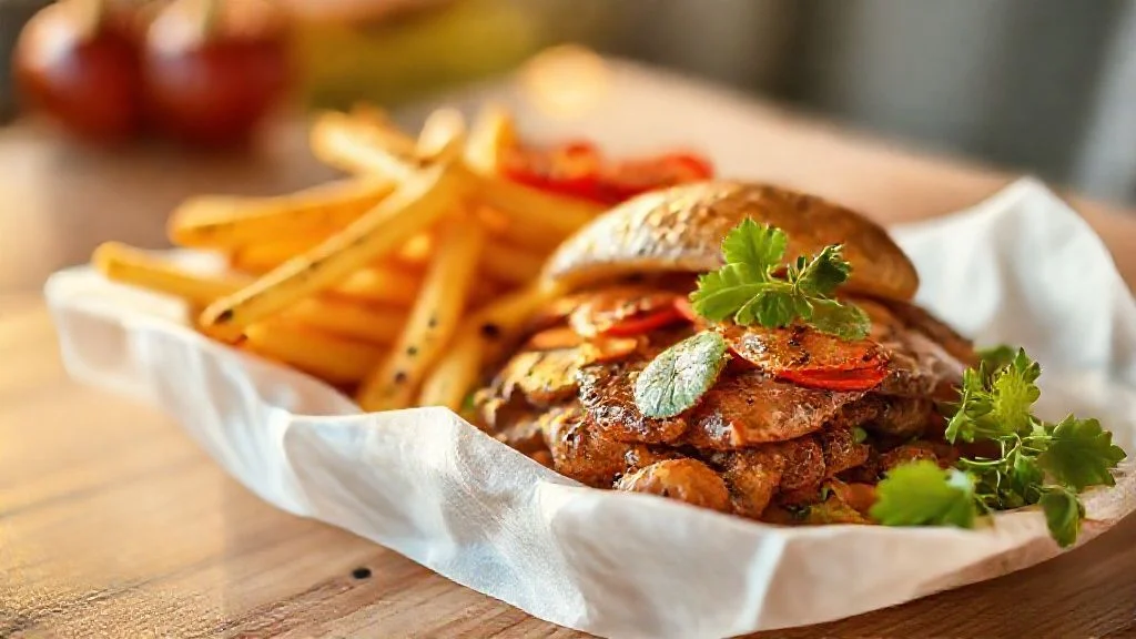 A masterfully composed, overhead shot of a rustic wooden table laden with an array of beautifully crafted, organic baked goods – sourdough bread with a perfectly scored crust, delicate pastel-colored macarons, and a generous slice of a fruit tart, all bathed in soft, natural morning light. The focus is on texture, warmth, and inviting abundance. No human hands or faces visible.