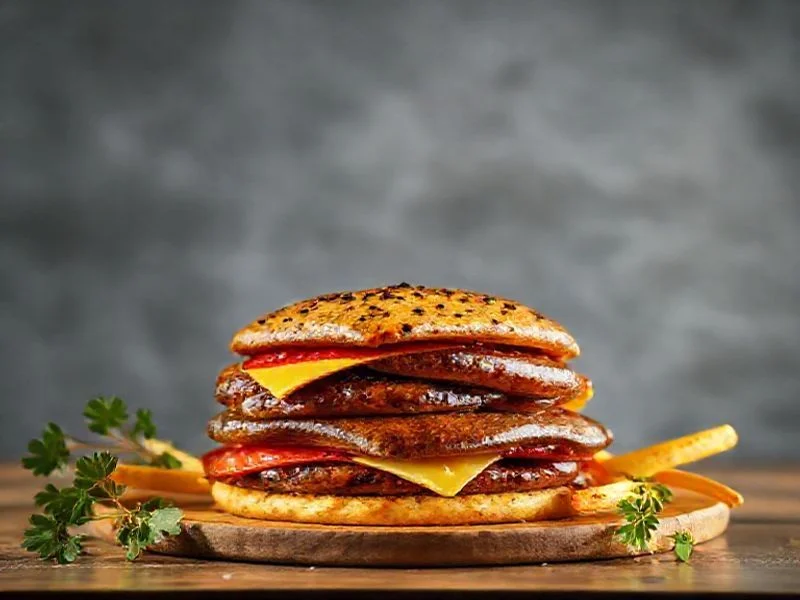 A minimalist, top-down shot of a beautifully plated single dessert (e.g., a deconstructed fruit tart with precise, artistic garnishes) against a clean, pastel-colored ceramic plate. The focus is on sophisticated presentation and fine detail. No hands, no faces.
